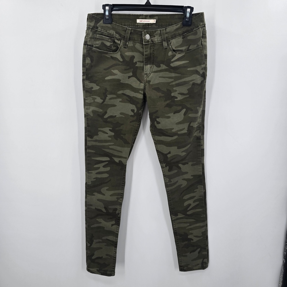 Levis 535 Super Skinny Jeans Womens 30 Green Camo Camouflage Mid Rise Stretch